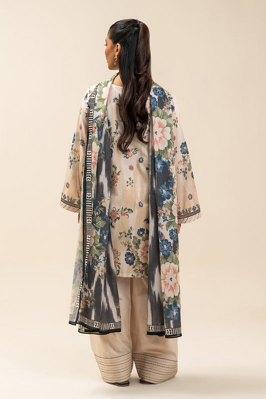 3 PIECE PRINTED LAWN SUIT-IVORY FLORET (UNSTITCHED)