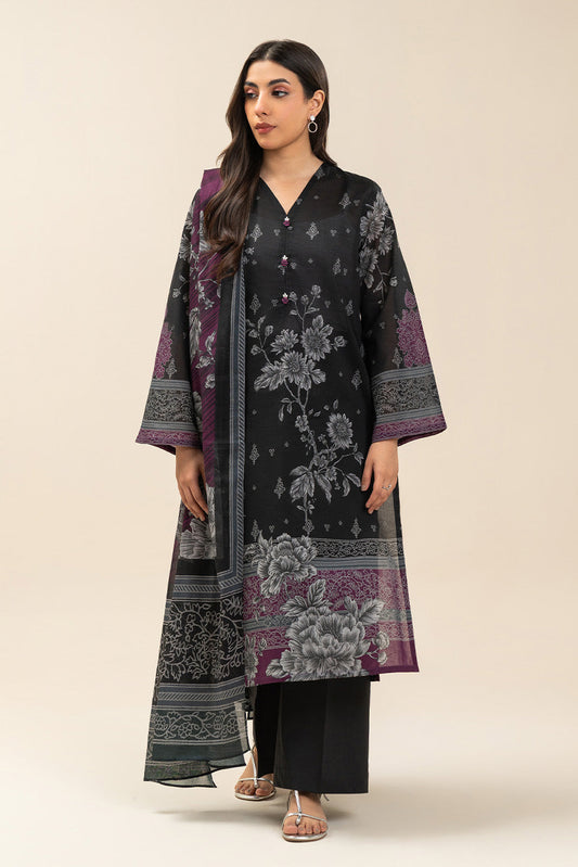 3 PIECE PRINTED LAWN SUIT-DUSTY FLORA (UNSTITCHED)