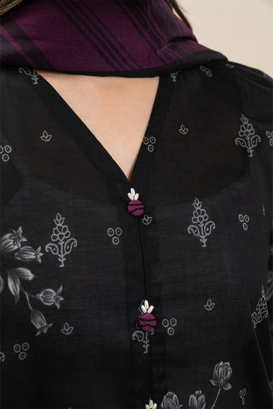 3 PIECE PRINTED LAWN SUIT-DUSTY FLORA (UNSTITCHED)
