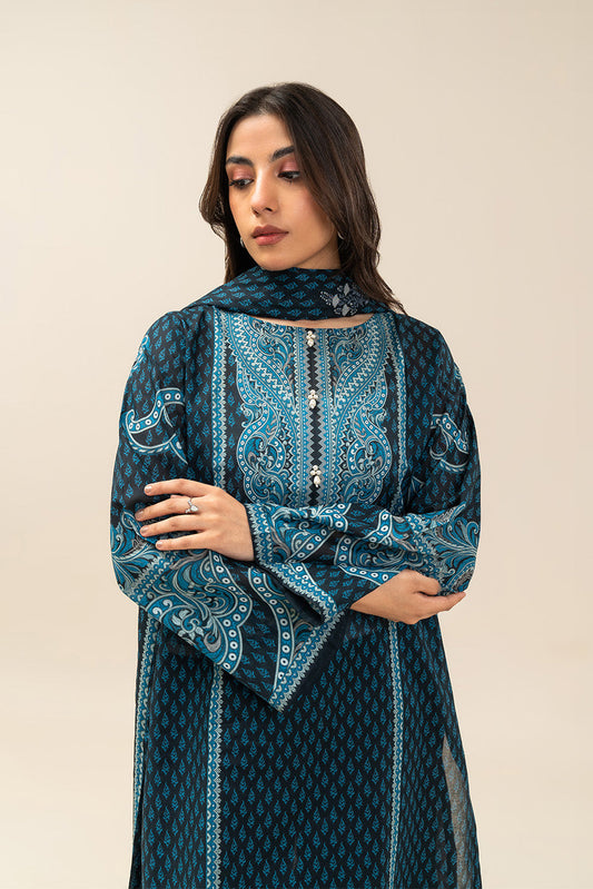 3 PIECE PRINTED LAWN SUIT-INDIGO HAZE (UNSTITCHED)