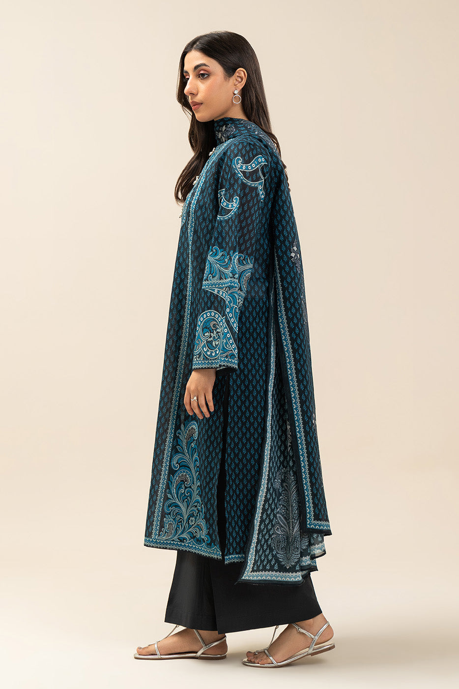 3 PIECE PRINTED LAWN SUIT-INDIGO HAZE (UNSTITCHED)