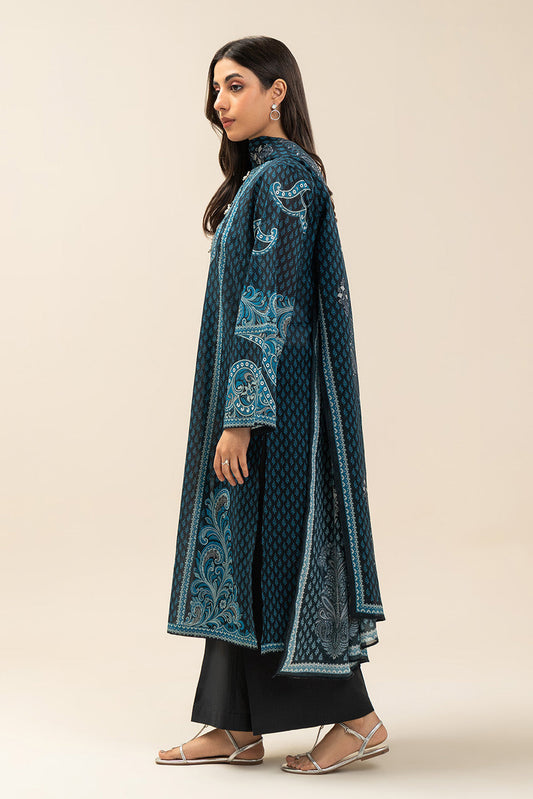 3 PIECE PRINTED LAWN SUIT-INDIGO HAZE (UNSTITCHED)