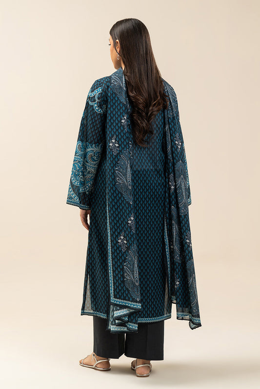 3 PIECE PRINTED LAWN SUIT-INDIGO HAZE (UNSTITCHED)