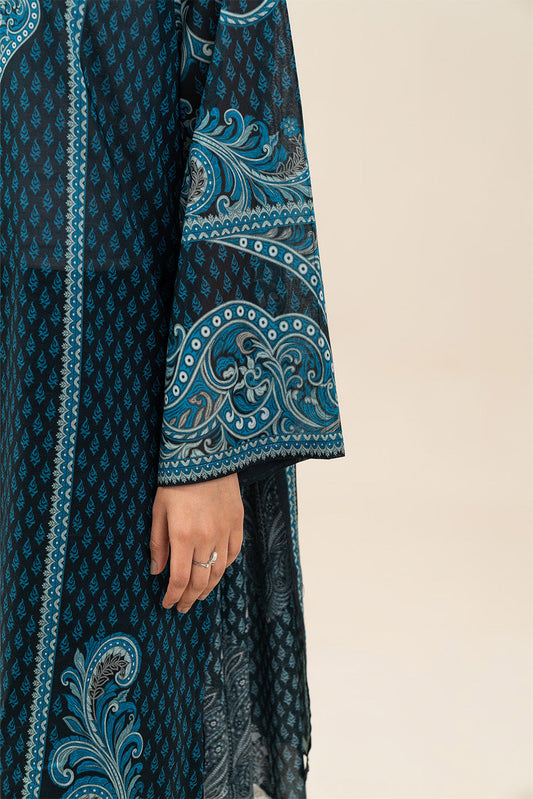 3 PIECE PRINTED LAWN SUIT-INDIGO HAZE (UNSTITCHED)