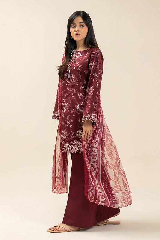 3 PIECE EMBROIDERED LAWN SUIT-SCARLET VINE (UNSTITCHED)