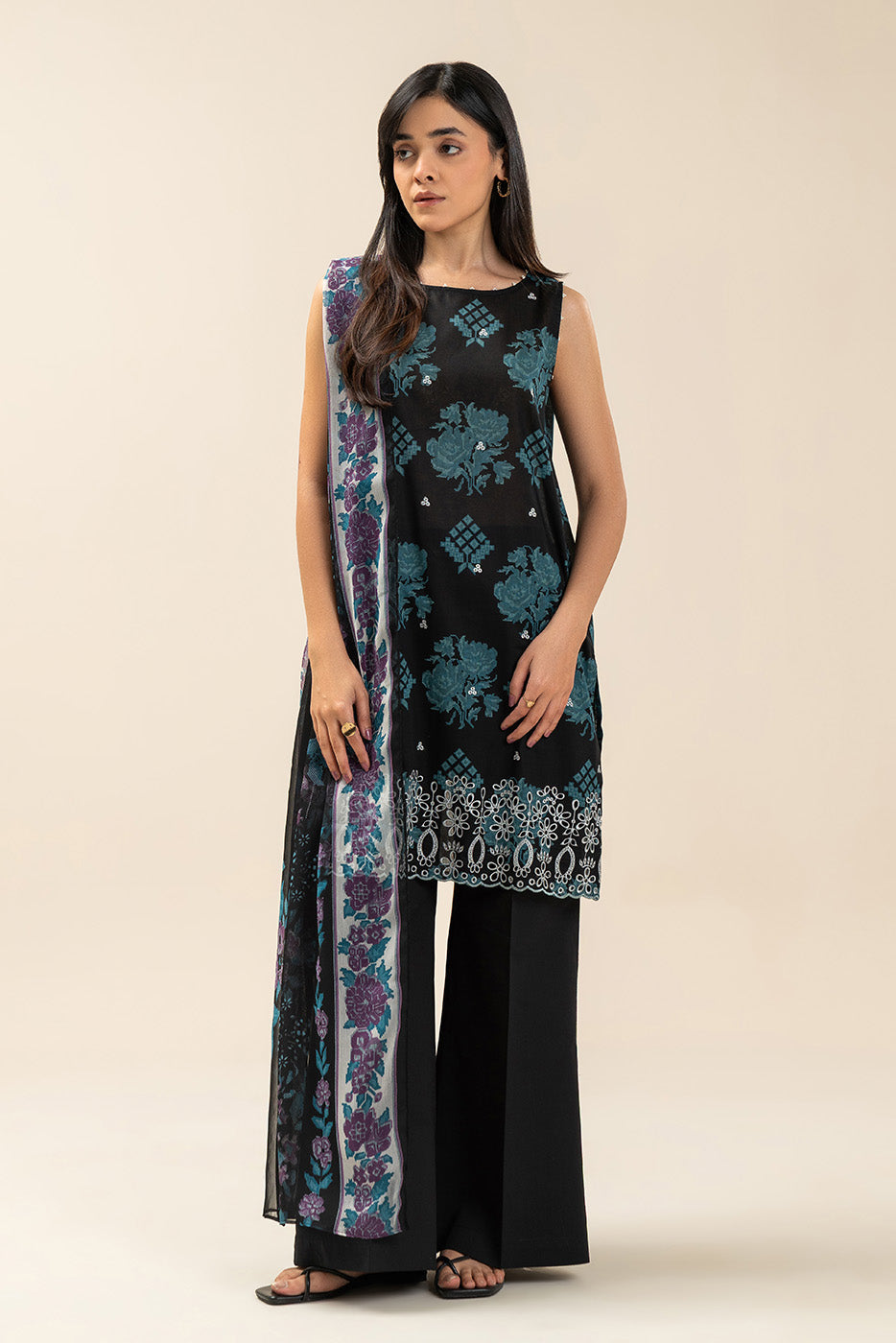 3 PIECE EMBROIDERED LAWN SUIT-DUSTY MUSE (UNSTITCHED)