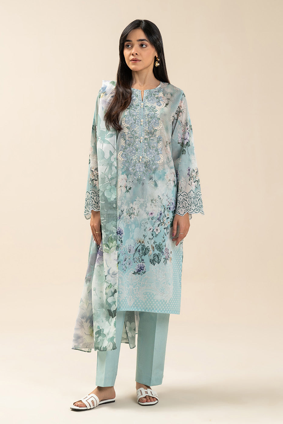 3 PIECE EMBROIDERED LAWN SUIT-CERULEAN RIVULET (UNSTITCHED)