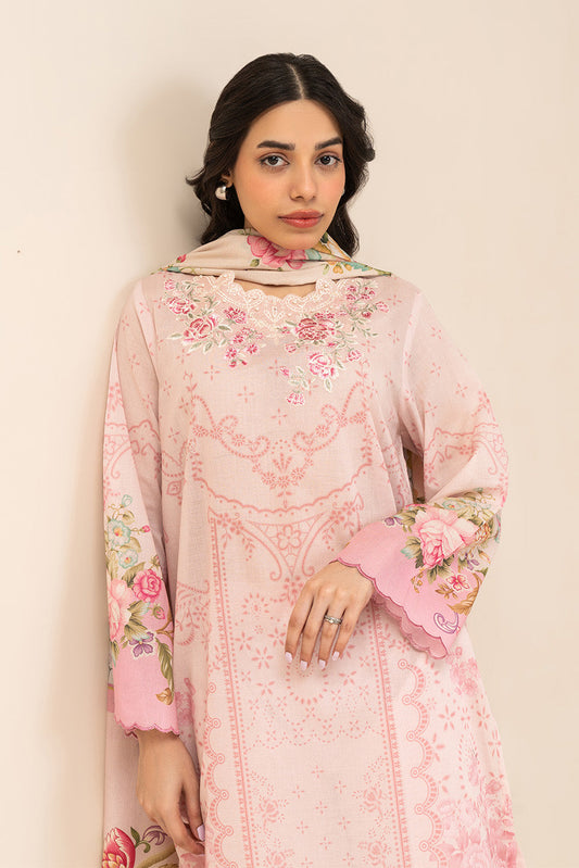 3 PIECE EMBROIDERED LAWN SUIT-ROSE MIST (UNSTITCHED)