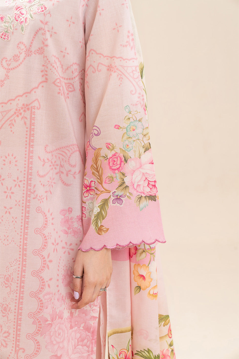 3 PIECE EMBROIDERED LAWN SUIT-ROSE MIST (UNSTITCHED)