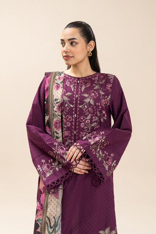 3 PIECE EMBROIDERED SELF JACQUARD SUIT-BERRY BLOSSOM (UNSTITCHED)