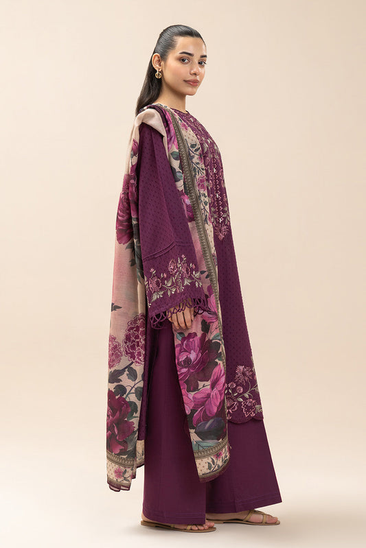 3 PIECE EMBROIDERED SELF JACQUARD SUIT-BERRY BLOSSOM (UNSTITCHED)