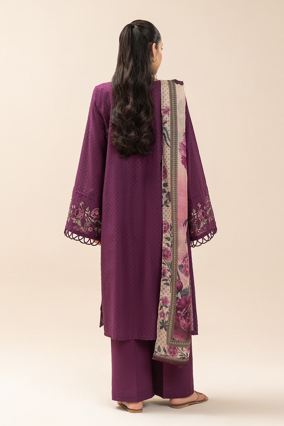 3 PIECE EMBROIDERED SELF JACQUARD SUIT-BERRY BLOSSOM (UNSTITCHED)