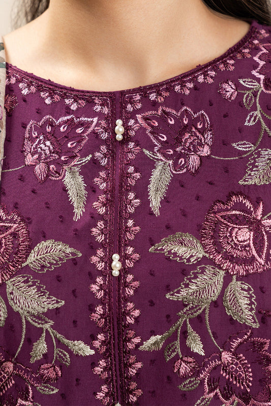 3 PIECE EMBROIDERED SELF JACQUARD SUIT-BERRY BLOSSOM (UNSTITCHED)
