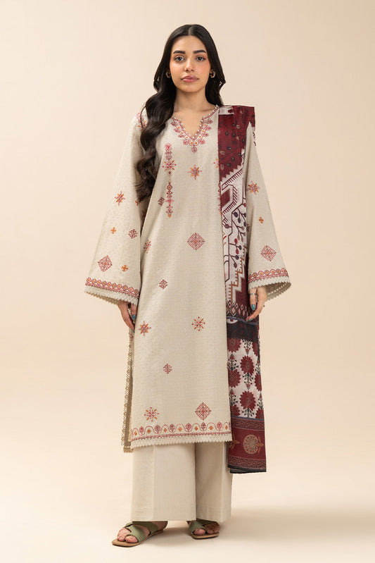 3 PIECE EMBROIDERED SELF JACQUARD SUIT-GAINSBORO (UNSTITCHED)