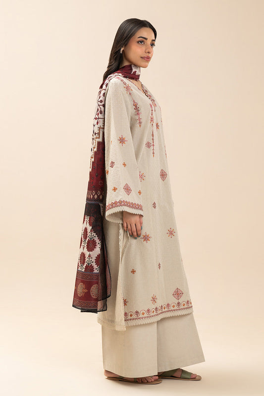 3 PIECE EMBROIDERED SELF JACQUARD SUIT-GAINSBORO (UNSTITCHED)