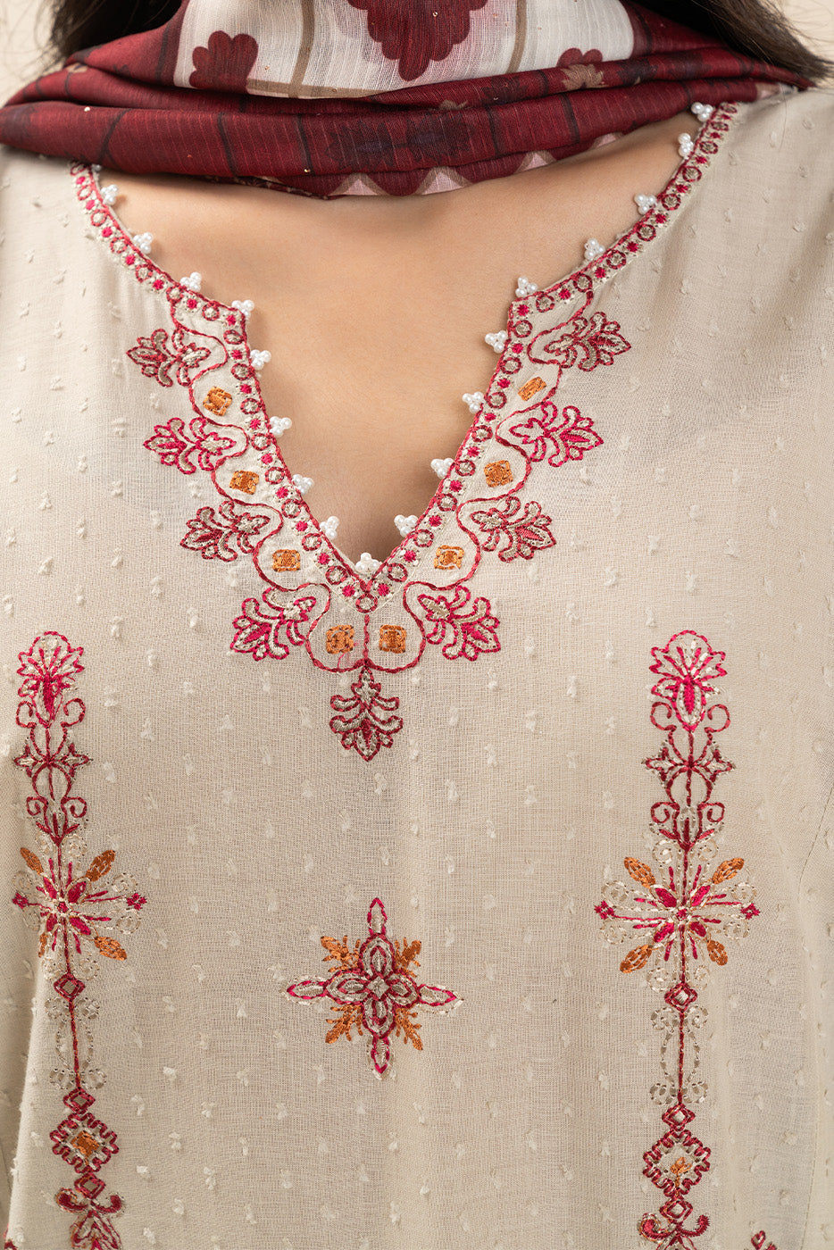 3 PIECE EMBROIDERED SELF JACQUARD SUIT-GAINSBORO (UNSTITCHED)