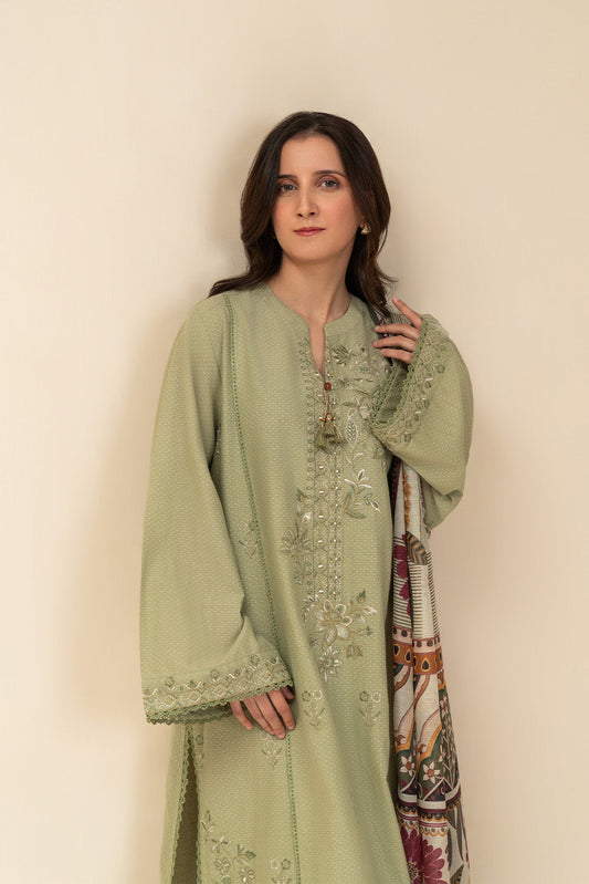 3 PICE EMBROIDERED LAWN SUIT-OPULENT SAGE (UNSTITCHED)