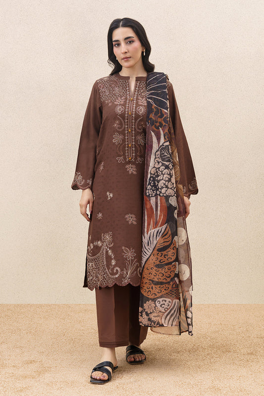 3 PIECE EMBROIDERED SELF JACQUARD  SUIT-AUTUMN EARTH (UNSTITCHED)