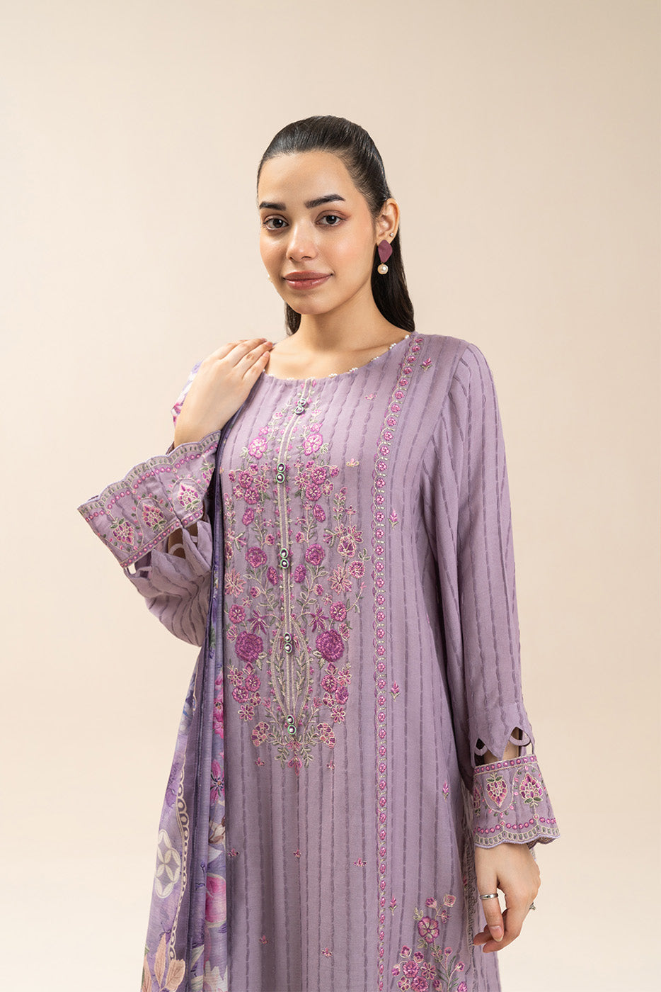 3 PIECE EMBROIDERED SELF JACQUARD SUIT-LAVENDER MUSE (UNSTITCHED)