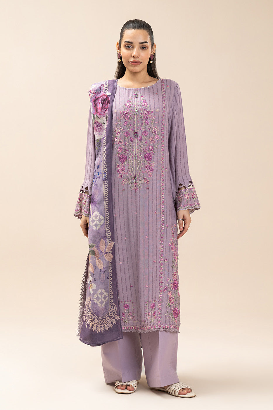 3 PIECE EMBROIDERED SELF JACQUARD SUIT-LAVENDER MUSE (UNSTITCHED)