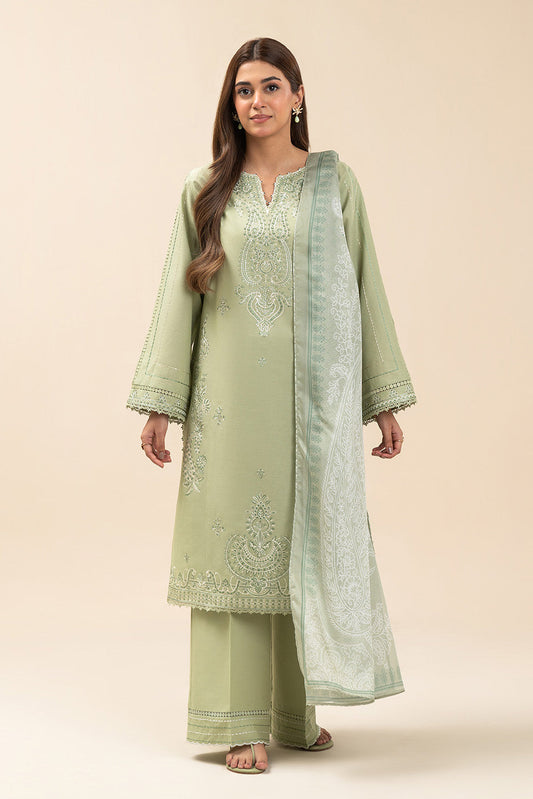3 PIECE EMBROIDERED LAWN SUIT-GREEN SMOKE (UNSTITCHED)