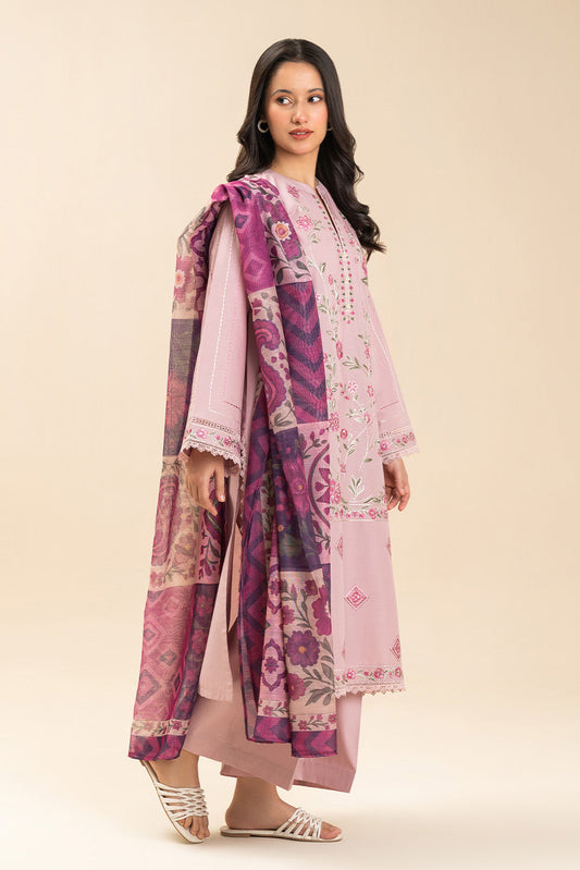 3 PIECE EMBROIDERED LAWN SUIT-PINK SERENITY (UNSTITCHED)
