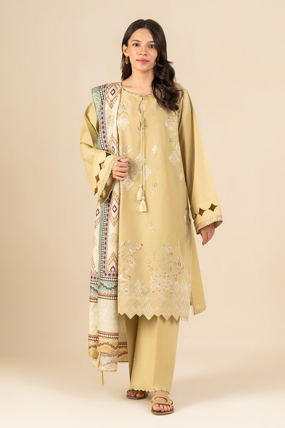 3 PIECE EMBROIDERED LAWN SUIT-FLAXEN REDOLENCE (UNSTITCHED)