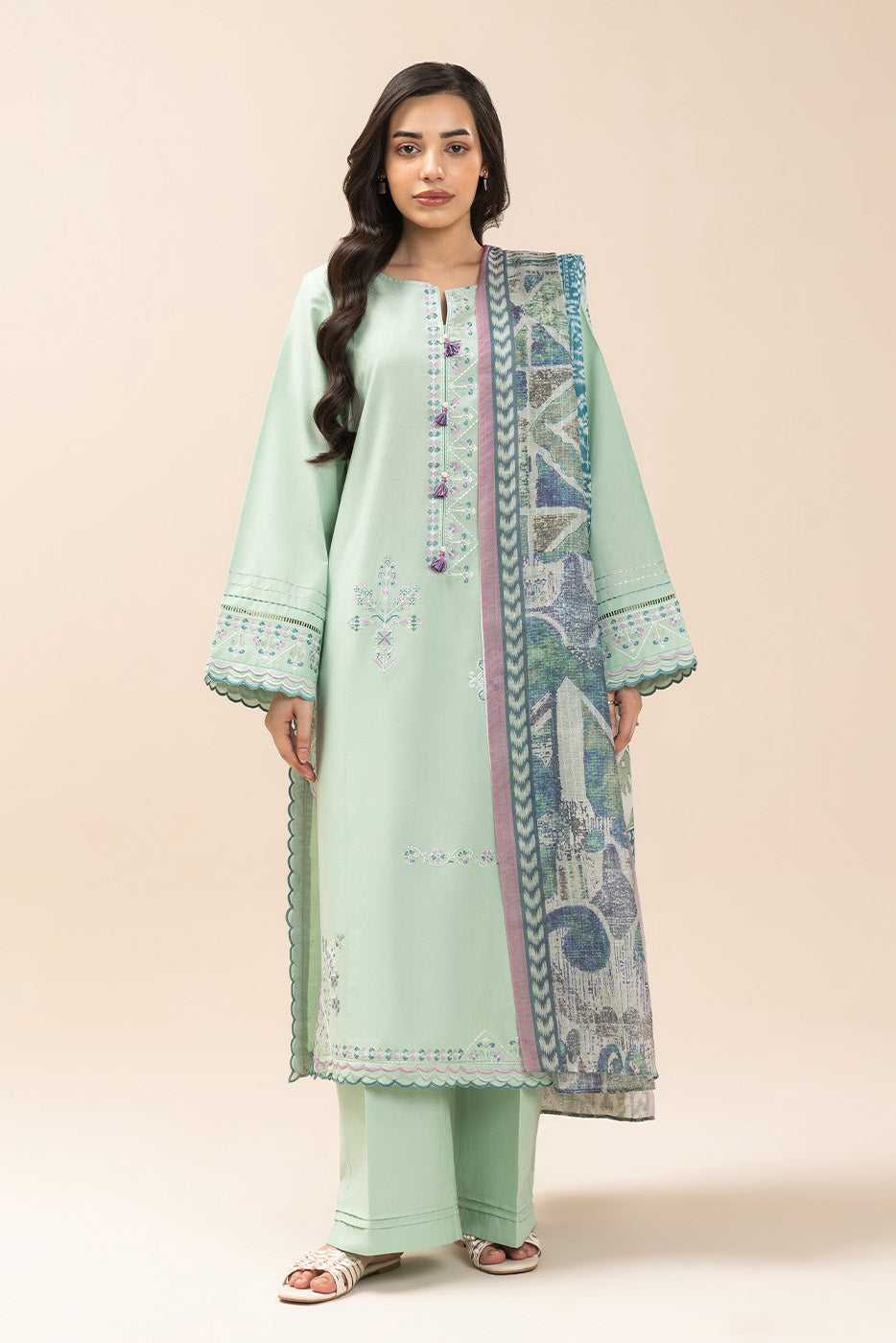 3 PIECE EMBROIDERED LAWN SUIT-MEADOW SAGE (UNSTITCHED)