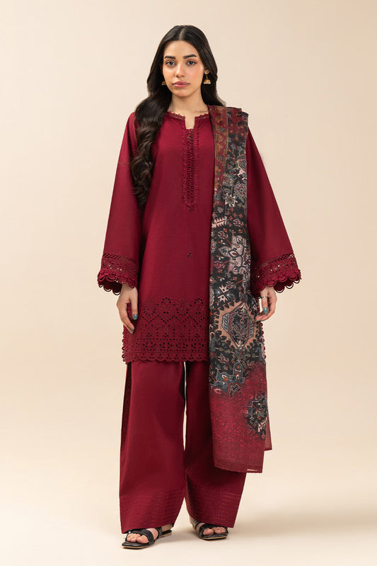3 PIECE EMBROIDERED LAWN SUIT-CARMINE ECLIPSE (UNSTITCHED)
