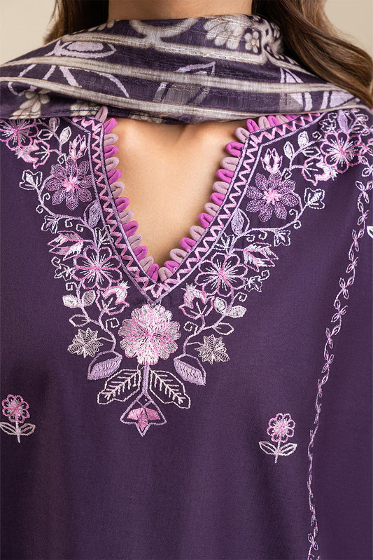 3 PIECE EMBROIDERED LAWN SUIT-PURPLE SERENITY (UNSTITCHED)