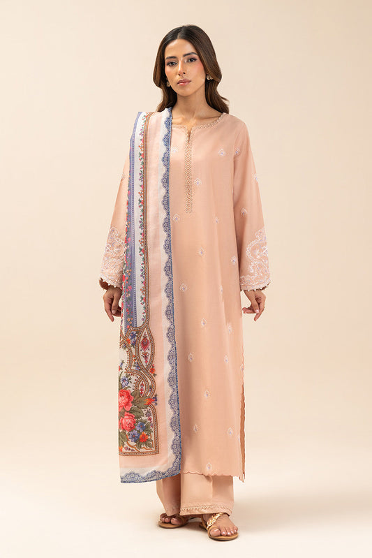 3 PIECE EMBROIDERED LAWN SUIT-ROSE QUARTZ (UNSTITCHED)