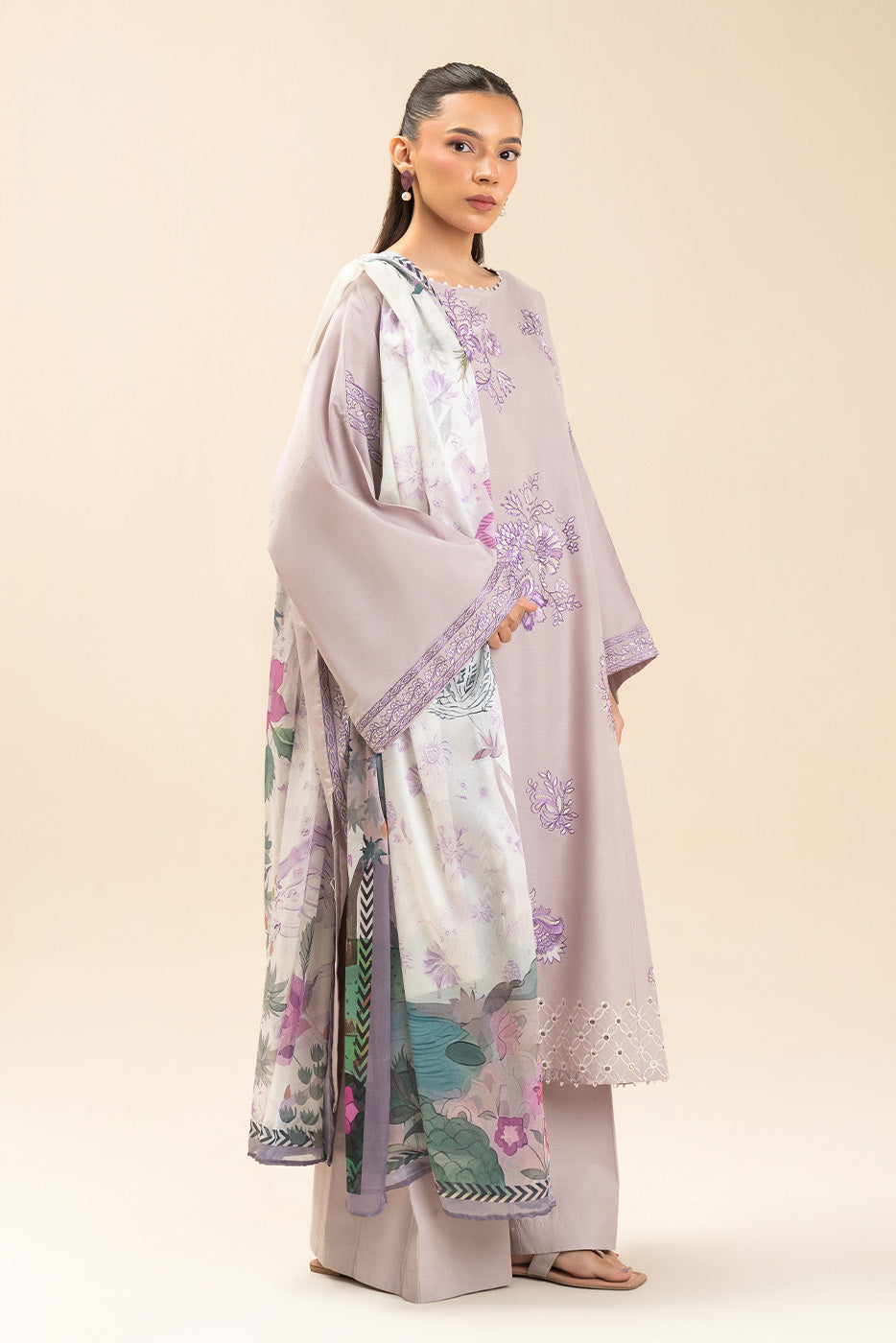 3 PIECE EMBROIDERED LAWN SUIT-ORCHID WHISPER (UNSTITCHED)