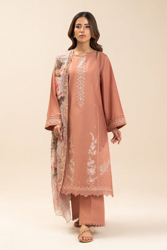 3 PIECE EMBROIDERED LAWN SUIT-TERRACOTTA CLOUD (UNSTITCHED)