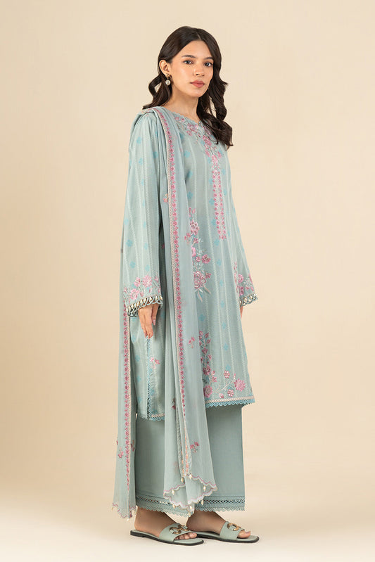 3 PIECE EMBROIDERED SELF JACQUARD SUIT-SERENE SKY (UNSTITCHED)