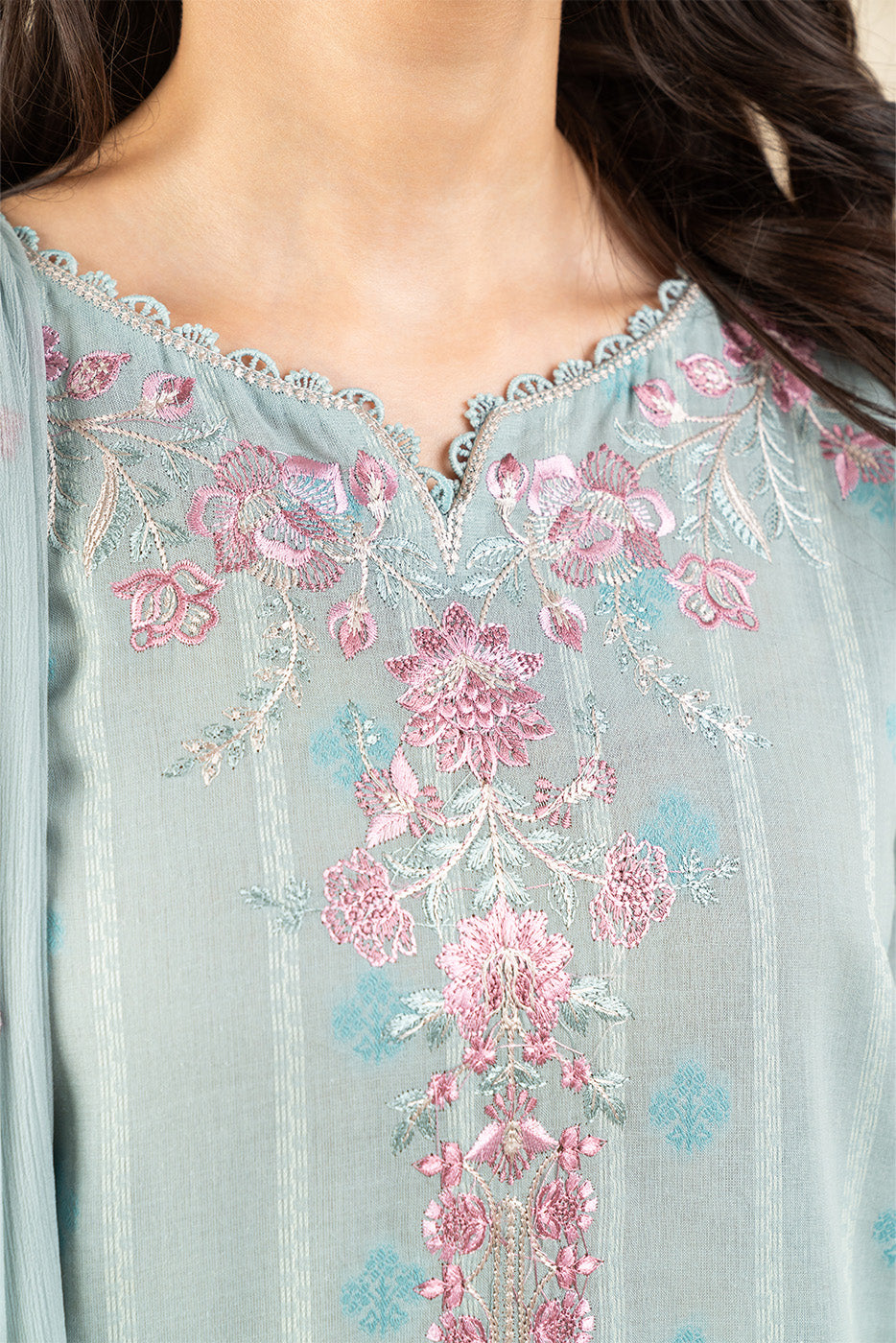 3 PIECE EMBROIDERED SELF JACQUARD SUIT-SERENE SKY (UNSTITCHED)