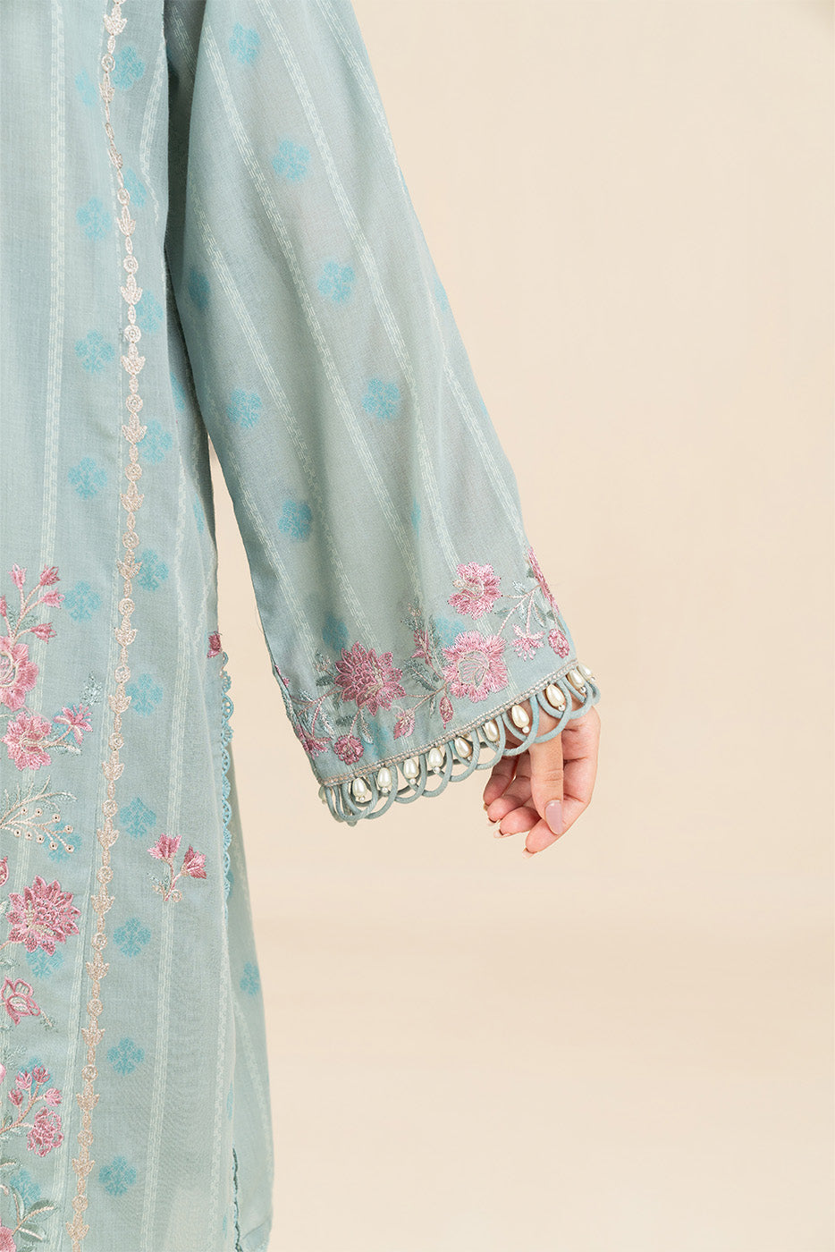 3 PIECE EMBROIDERED SELF JACQUARD SUIT-SERENE SKY (UNSTITCHED)