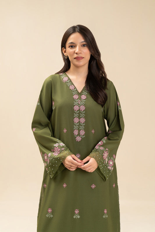 2 PICE EMBROIDERED LAWN SUIT-OLIVE VOYAGE (UNSTITCHED)