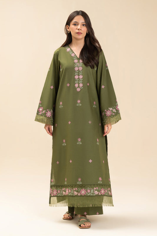 2 PICE EMBROIDERED LAWN SUIT-OLIVE VOYAGE (UNSTITCHED)