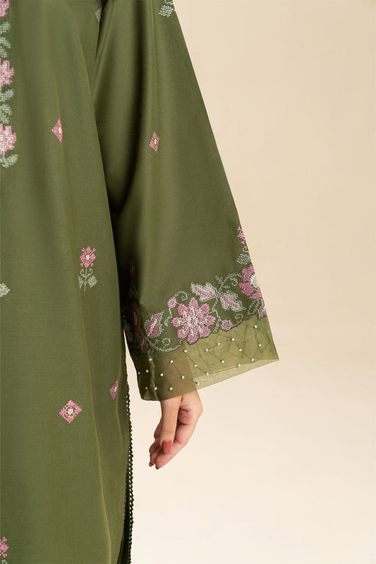 2 PICE EMBROIDERED LAWN SUIT-OLIVE VOYAGE (UNSTITCHED)