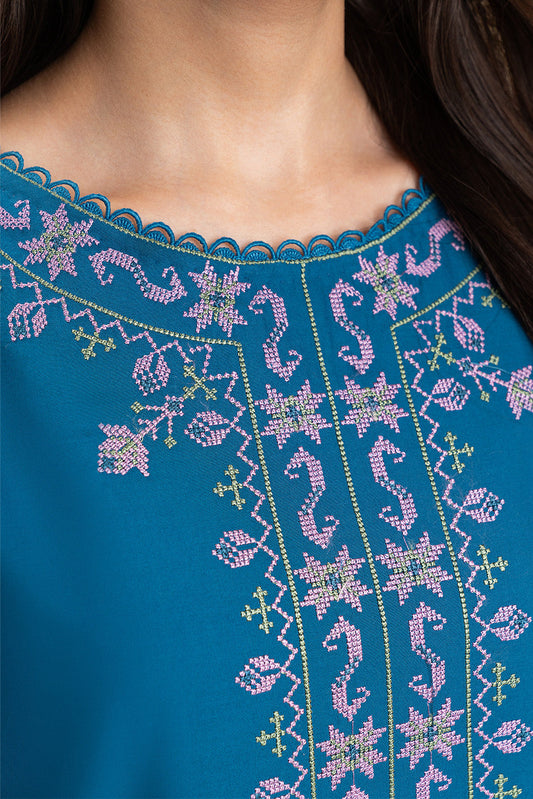2 PICE EMBROIDERED LAWN SUIT-MARINE CHARM (UNSTITCHED)