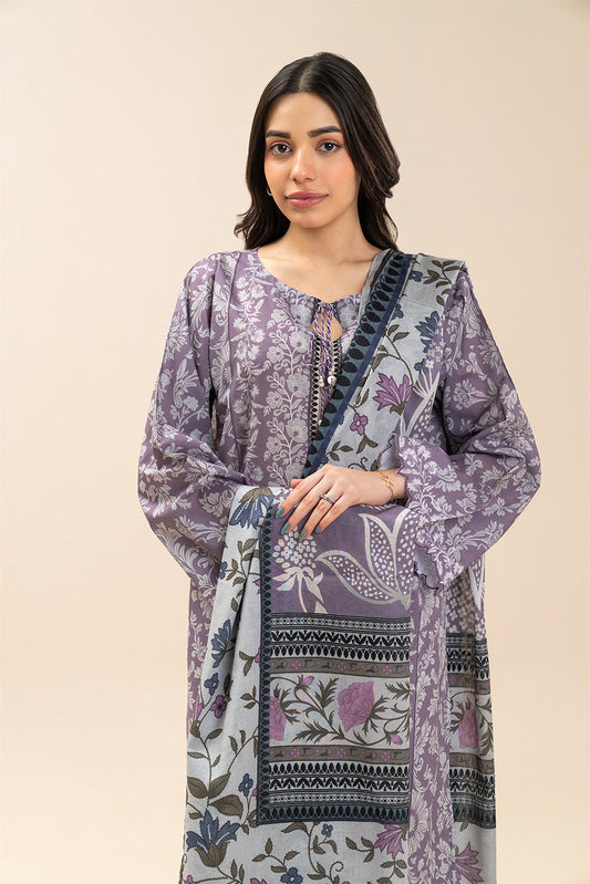 3 PIECE PRINTED LAWN SUIT-LAVENDER CHARM (UNSTITCHED)