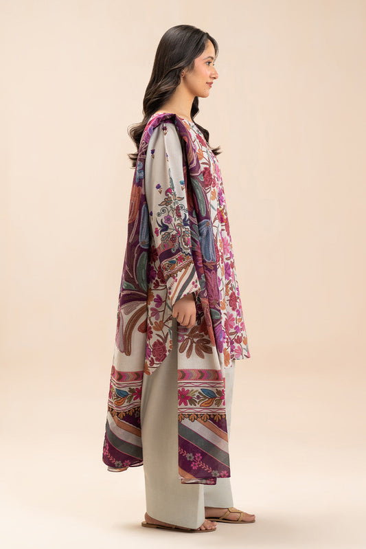 3 PIECE PRINTED LAWN SUIT-WHIMSICAL WHITE (UNSTITCHED)