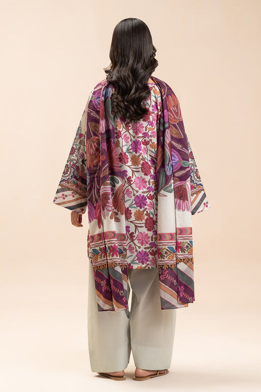 3 PIECE PRINTED LAWN SUIT-WHIMSICAL WHITE (UNSTITCHED)