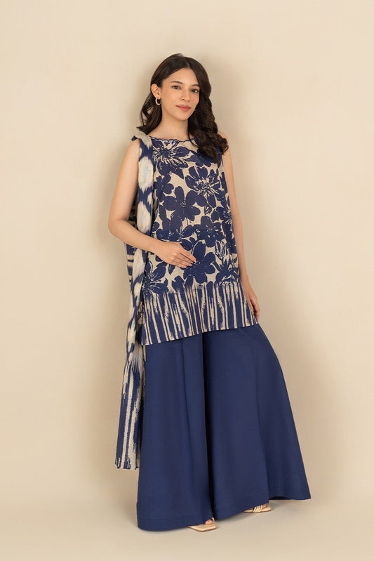 3 PIECE PRINTED LAWN SUIT-NAVY ESTATE (UNSTITCHED)