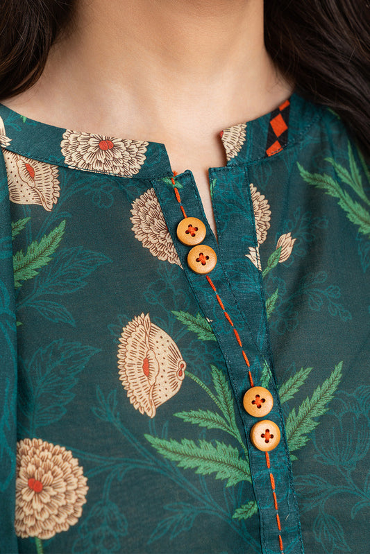 3 PIECE PRINTED LAWN SUIT-EMERALD SLATE (UNSTITCHED)