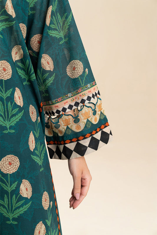 3 PIECE PRINTED LAWN SUIT-EMERALD SLATE (UNSTITCHED)