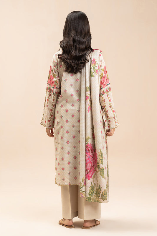3 PIECE PRINTED LAWN SUIT-DUNE MIST (UNSTITCHED)