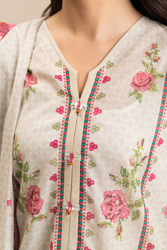 3 PIECE PRINTED LAWN SUIT-DUNE MIST (UNSTITCHED)