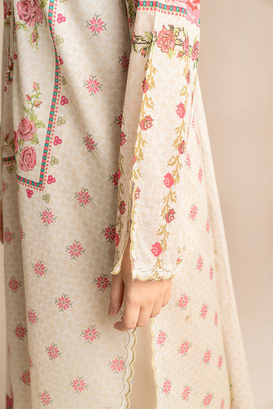 3 PIECE PRINTED LAWN SUIT-DUNE MIST (UNSTITCHED)
