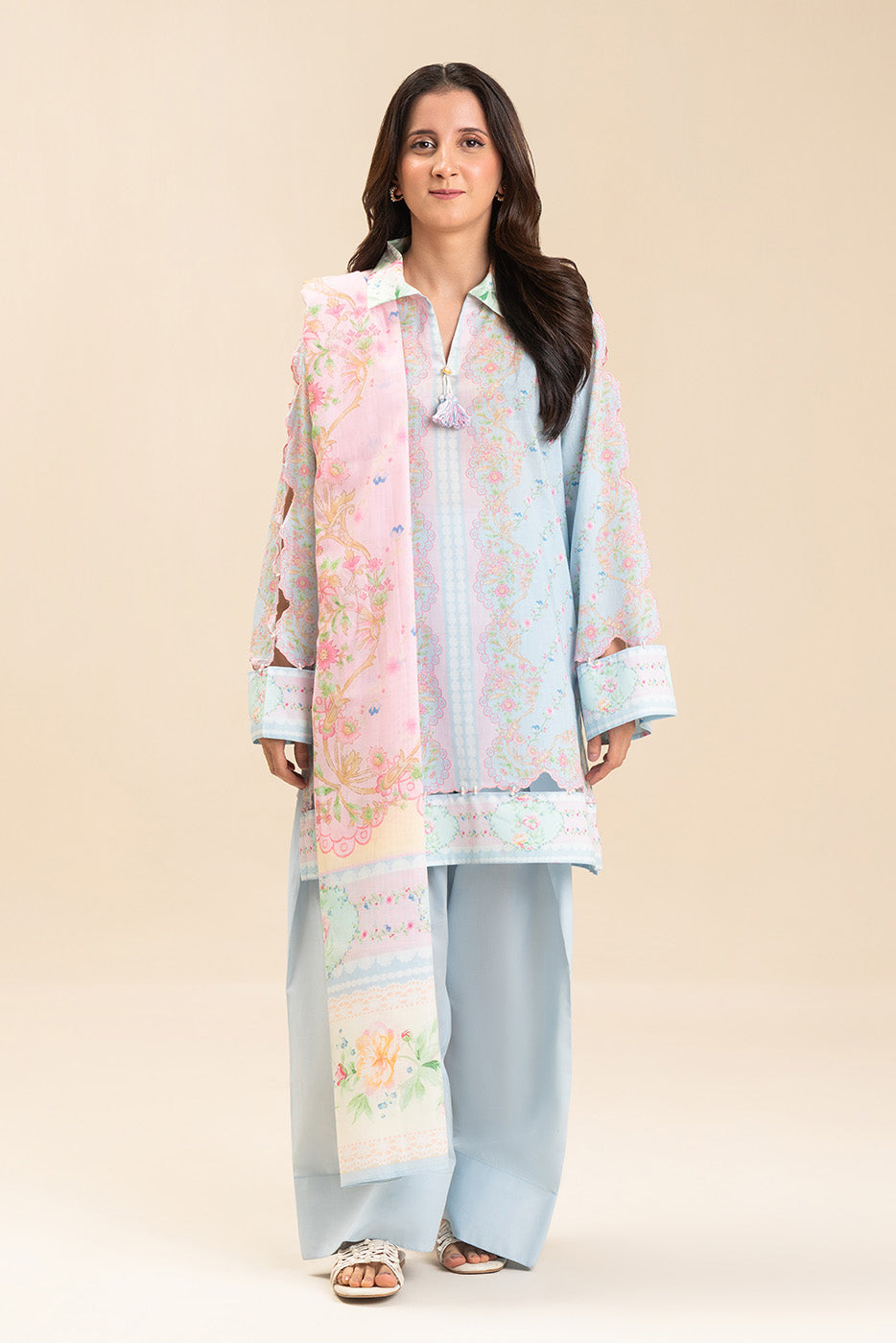 3 PIECE PRINTED LAWN SUIT-PASTEL DELICACY (UNSTITCHED)